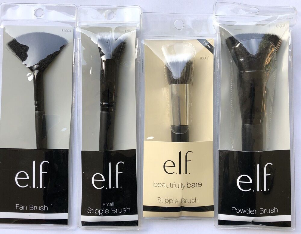 Elf Makeup Brushes Black Fan Stipple Powder Synthetic Vegan Friendly Lot of Four